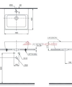 Bản vẽ kỹ thuật chậu rửa đặt trên bàn TOTO LT328CTR#XW