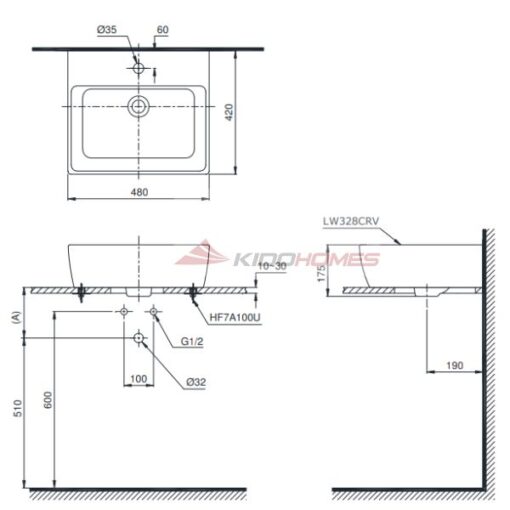 Bản vẽ kỹ thuật chậu rửa đặt trên bàn TOTO LT328CTR#XW