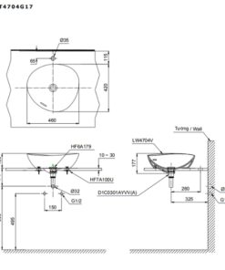 Bản vẽ kỹ thuật của chậu đặt bàn TOTO LT4704G17#MBL