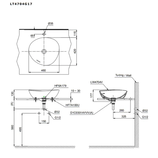 Chậu đặt bàn Linear Ceram TOTO LT4704G17#MBL