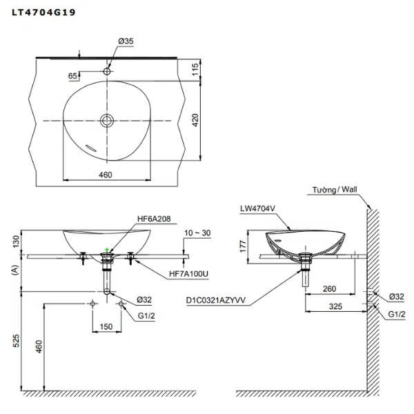 Chậu đặt bàn Linear Ceram TOTO LT4704G19#MBL