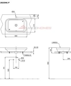 Bản Vẽ Kỹ Thuật Chậu Đặt Bàn TOTO LW630JDW/F#MDR
