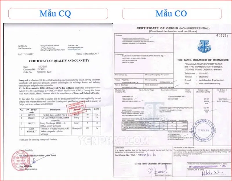 Mẫu giấy chứng nhận CO CQ