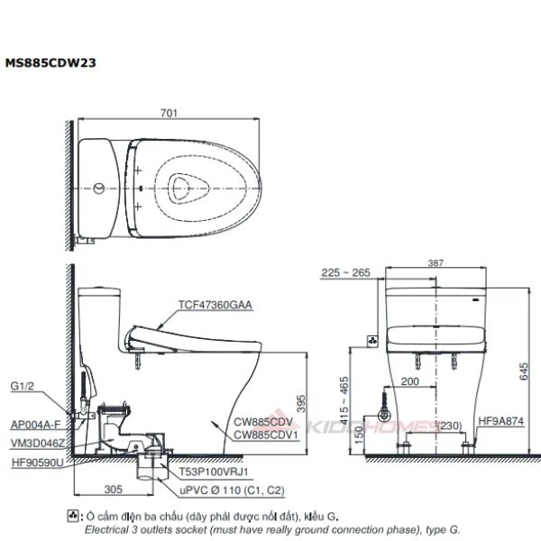 TOTO KIDOHOMES ĐƯỢC TOTO VIỆT NAM VINH DANH Ở 3 HẠNG MỤC NỔI BẬT NĂM 2025 - Bàn cầu 1 TOTO MS885CDW23#XW khối kèm nắp rửa điện tử TCF47360GAA (MS885CDW23#XW)