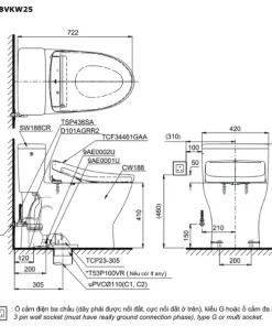 Bản vẽ kỹ thuật của bàn cầu thông minh TOTO MS889CDRW25#XW