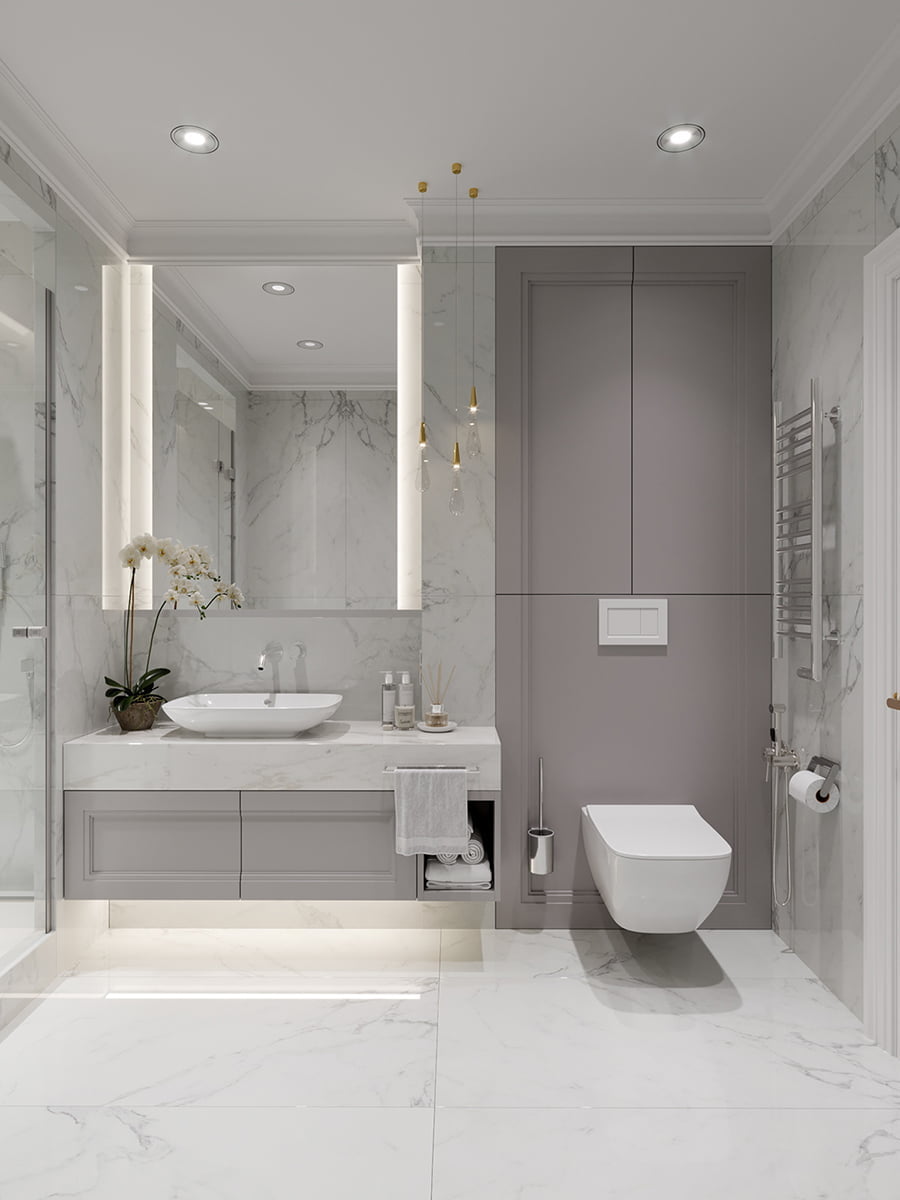 Phòng tắm màu sáng hiện đại