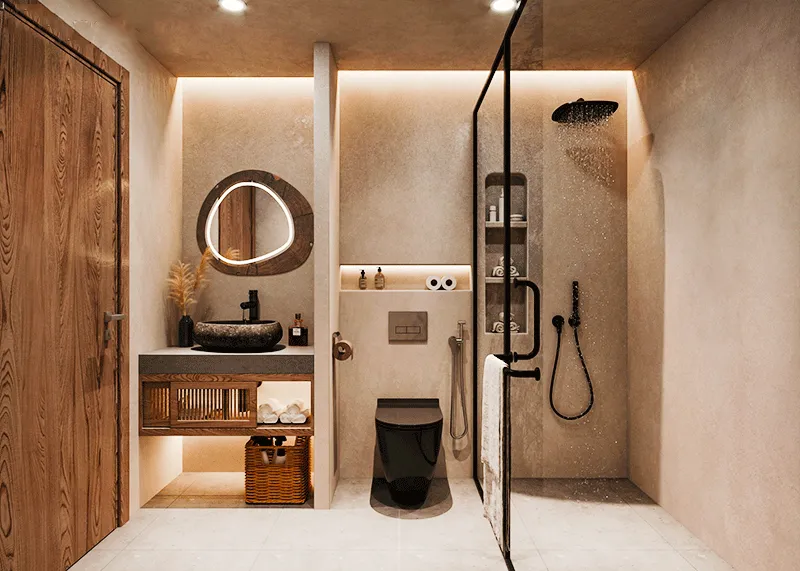 phòng tắm phong cách wabi sabi