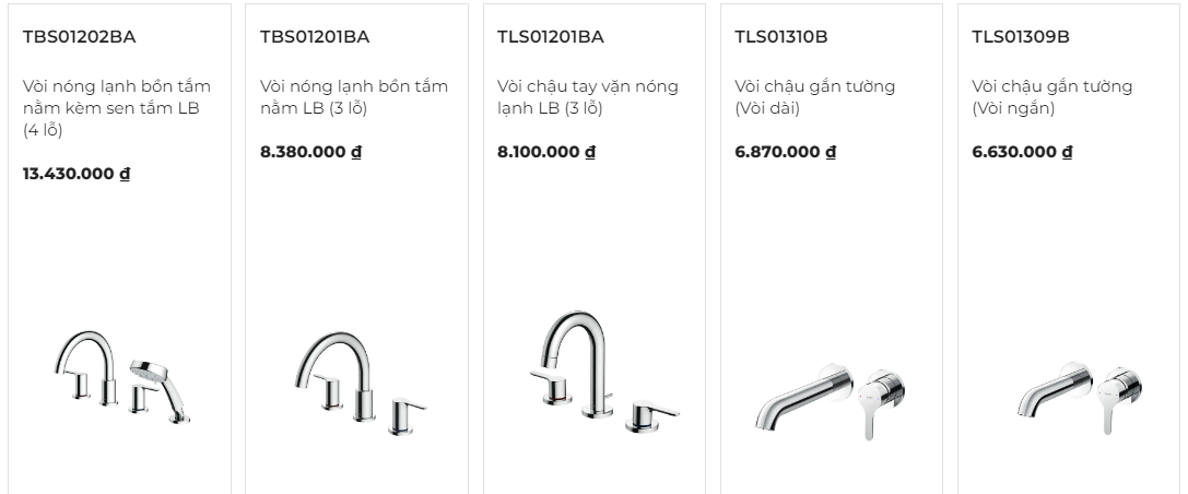 Sản phẩm thuộc bộ sưu tập sen vòi TOTO LB series