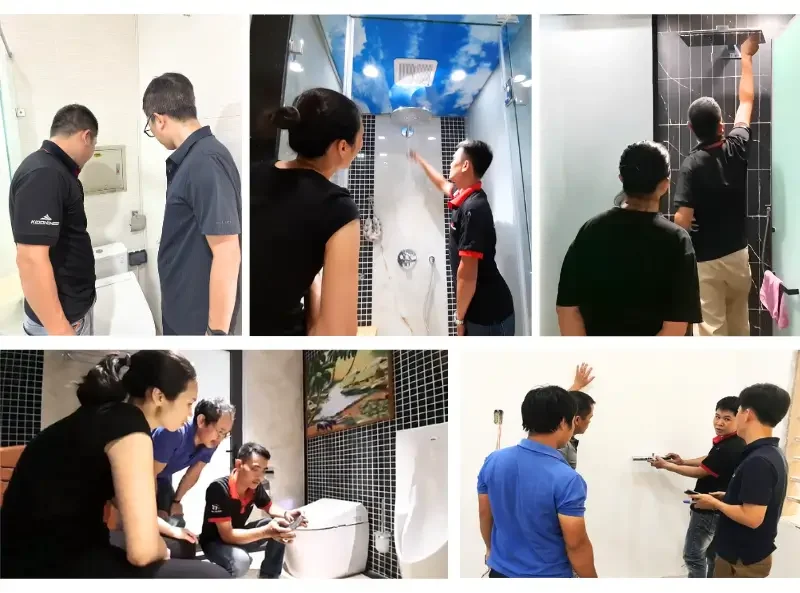 Kỹ thuật viên Kidohomes hướng dẫn sử dụng sản phẩm TOTO sau lắp đặt