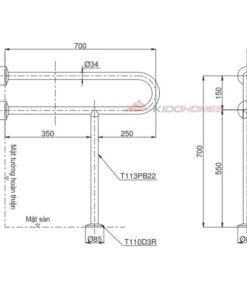 Bản vẽ kỹ thuật thanh tay vịn t113bp22t110d3r(x3)