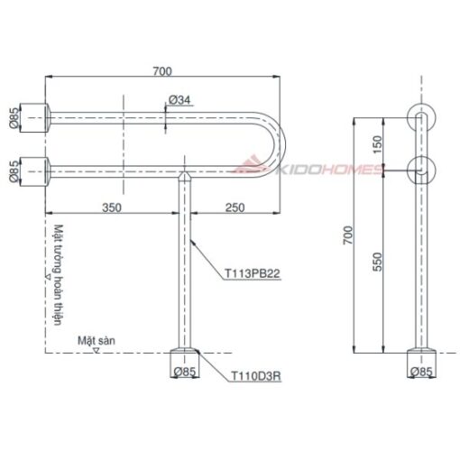 Bản vẽ kỹ thuật thanh tay vịn t113bp22t110d3r(x3)