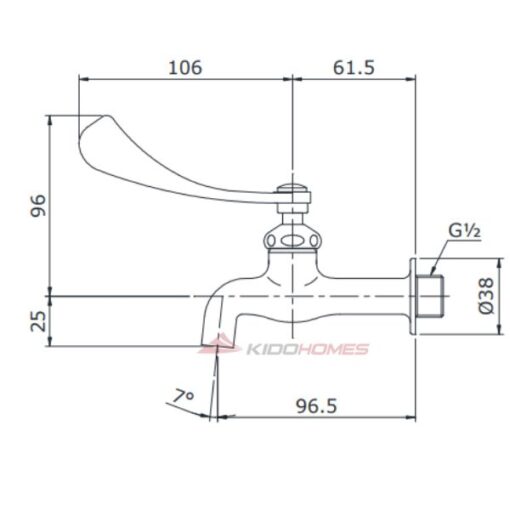 Bản vẽ kỹ thuật của vòi nước lạnh TOTO T23BQ13N