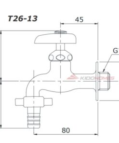 Bản vẽ kỹ thuật của vòi chậu rửa T26-13 lạnh (gắn tường)