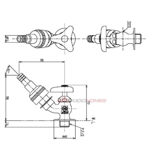 Bản vẽ kỹ thuật của vòi lạnh TOTO T28UNH13