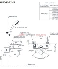 Bản vẽ kỹ thuật bộ trộn nóng lạnh TOTO TBG04302VA