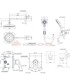 Bản vẽ kỹ thuật của bộ sen tắm âm tường TOTO TBG04304BA/TBN01001B/TBW02013B/TBW02003A/TBW02006V
