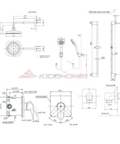 Bản vẽ kỹ thuật của bộ sen tắm TOTO TBG04304BA/TBN01001B/TBW02013B/TBW02003A/TBW02006V/TBW07018A