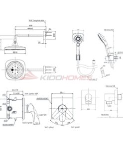 Bản vẽ kỹ thuật của bộ sen tắm âm tường TOTO TBG04304BA/TBN01001B/TBW02013B/TBW02004A/TBW2006V