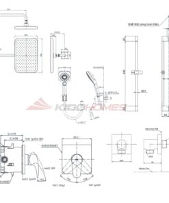 Bản vẽ kỹ thuật của bộ sen tắm âm tường TOTO TBG04304BA/TBN01001B/TBW02013B/TBW10020V/TBW02006V/TBW07019A