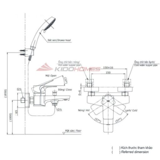 Bản vẽ kỹ thuật bộ sen tắm TOTO TBG07302VA/TBW01035V