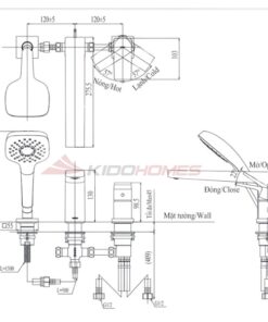 Bản vẽ kỹ thuật của vòi xả bồn nóng lạnh kèm sen tắm TOTO TBG10305AA