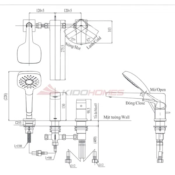 Vòi xả bồn tắm nóng lạnh kèm sen tắm TOTO TBG10305AA