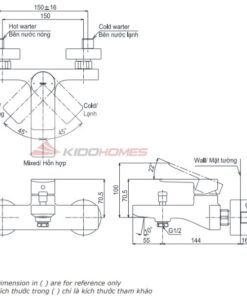 Bản vẽ kỹ thuật van sen vòi nóng lạnh TOTO TBG13302A dòng GT