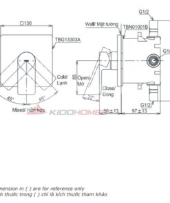 Bản vẽ kỹ thuật van sen vòi nóng lạnh âm tường TOTO TBG13303A/TBN01001B dòng GT