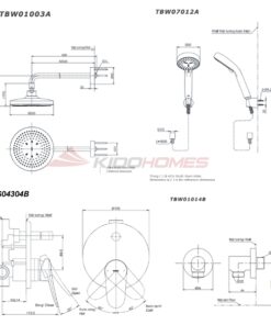 Bản vẽ kỹ thuật của bộ sen tắm âm tường TBS04304B/TBW01014/TBW01003A/TBW07012A