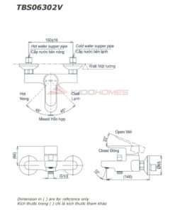 Bản vẽ kỹ thuật của van sen vòi TOTO TBS06302V