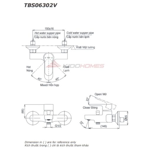 Bản vẽ kỹ thuật của van sen vòi TOTO TBS06302V