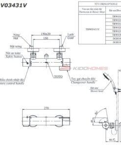 Bản vẽ kỹ thuật của sen tắm nhiệt độ TOTO TBV03431V/TBW01008A