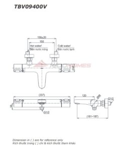 Bản vẽ kỹ thuật của sen tắm nhiệt độ TOTO TBV09400V