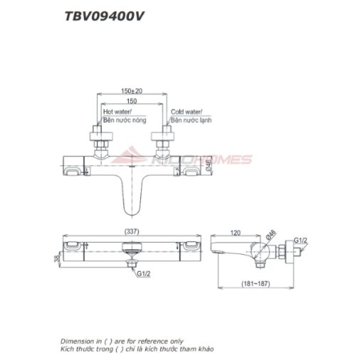 Bản vẽ kỹ thuật của sen tắm nhiệt độ TOTO TBV09400V
