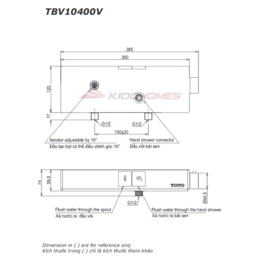 Bản vẽ kỹ thuật của sen tắm nhiệt độ TOTO TBV10400V