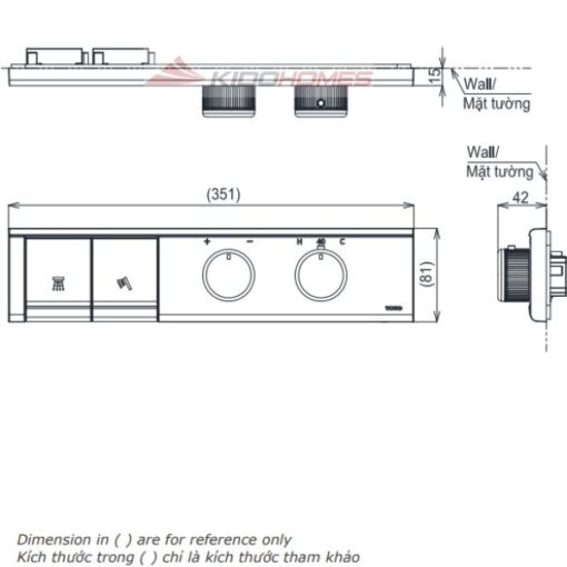 Bản vẽ kỹ thuật bảng điều khiển sen âm 2 đường nước TOTO TBV11120A/TBN11BC0A