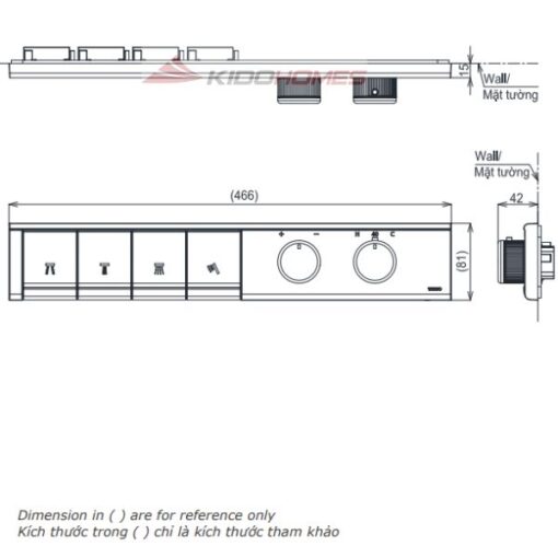 Bản vẽ kỹ thuật bảng điều khiển sen âm 4 đường nước TOTO TBV11140A/TBN11FC0A