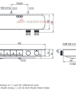 Bản vẽ kỹ thuật sen nhiệt độ TOTO TBV124B0A dòng G có kệ để đồ