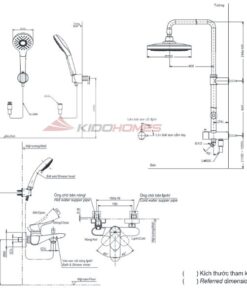 Bản vẽ kỹ thuật bộ sen tắm TOTO TBW01001BA/TBG01302VA/TBW01008V