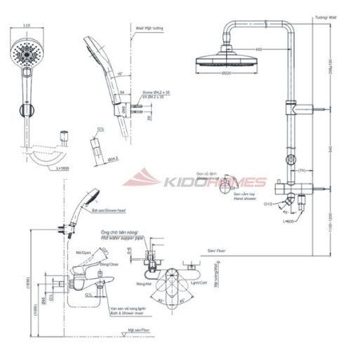 Bản vẽ kỹ thuật bộ sen cây TOTO TBW01002BA/TBG01302VA/TBW01035V