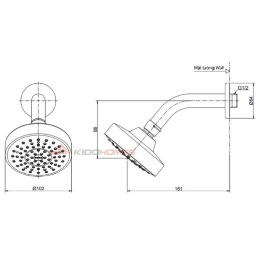 Bản vẽ kỹ thuật của bát sen gắn tường tbw01012b