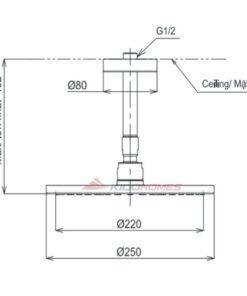 Bản vẽ kỹ thuật của bát sen gắn trần tbw07002a1