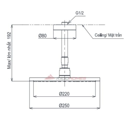 Bản vẽ kỹ thuật của bát sen gắn trần tbw07002a1