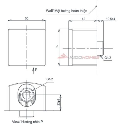 Bản vẽ kỹ thuật cút nối tường TOTO TBW08009A