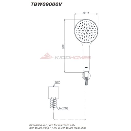 Bản vẽ kỹ thuật của bát sen cầm tay TOTO TBW09000V