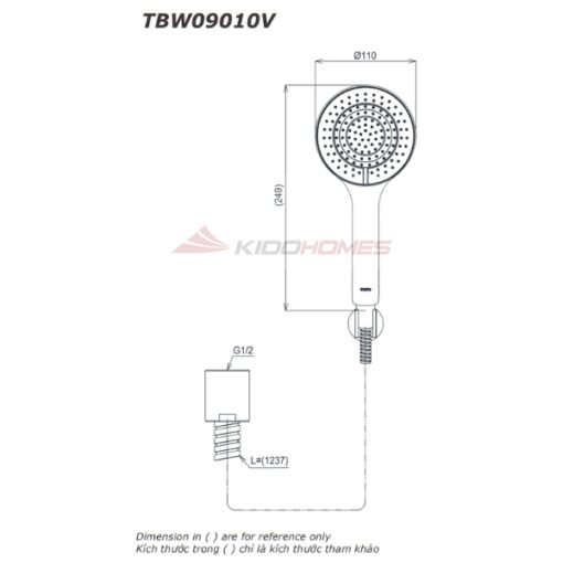 Bản vẽ kỹ thuật của bát sen cầm tay TOTO TBW09010V