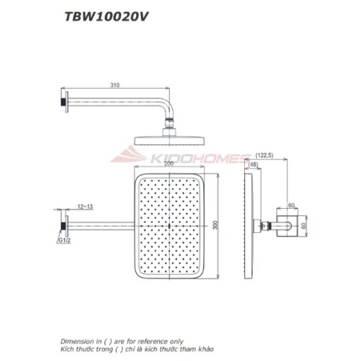Bản vẽ kỹ thuật của bát sen gắn tường TOTO TBW10020V