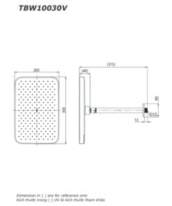 Bản vẽ kỹ thuật của bát sen gắn trần TOTO TBW10030V