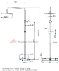 Bản vẽ kỹ thuật của sen cây nhiệt độ TOTO có vòi xả bồn TBW11440V