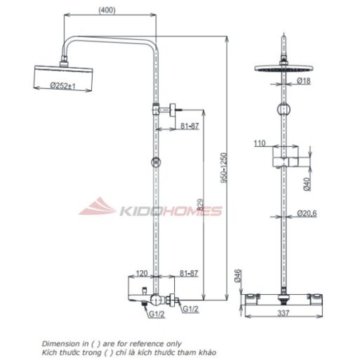 Bản vẽ kỹ thuật của sen cây nhiệt độ TOTO có vòi xả bồn TBW11440V